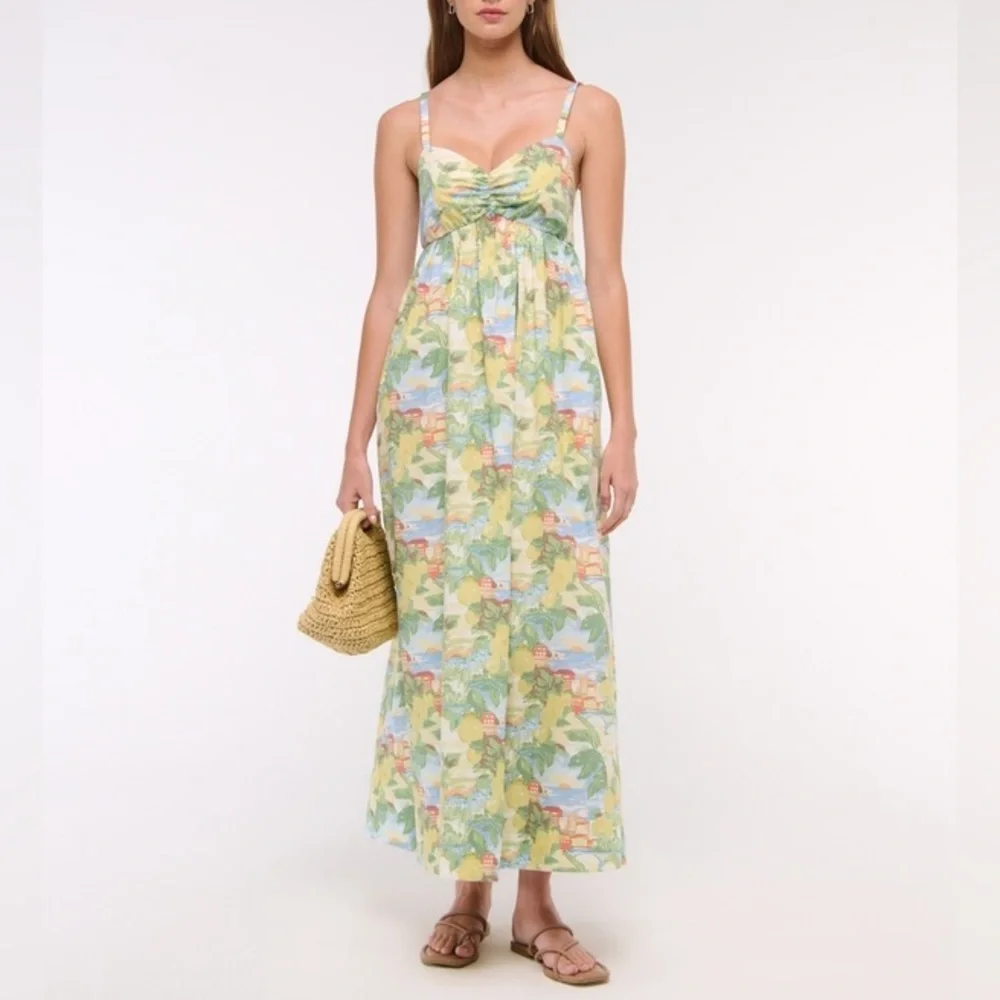 Abercrombie & Fitch Sweetheart Babydoll Maxi Dress Yellow Print